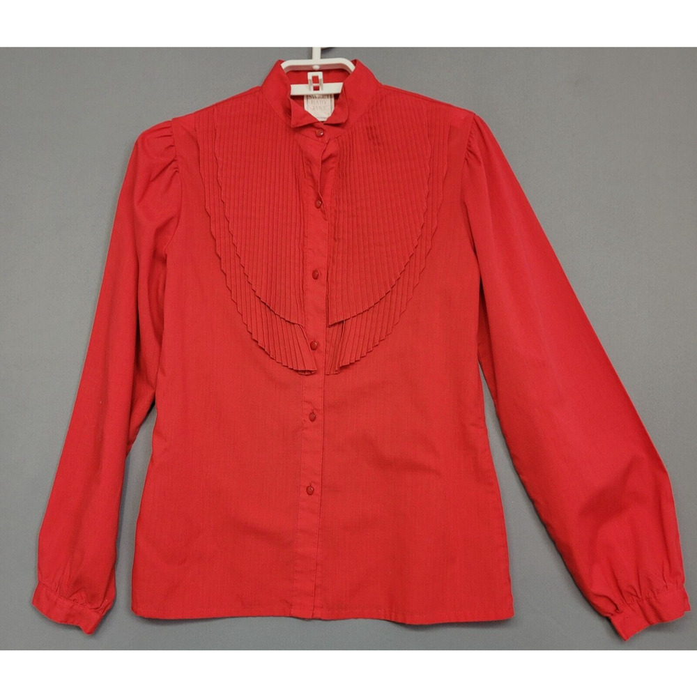 Vintage Sweet Baby Jane Button Front Top 70s Womens 7/8 Red Pleated Ruffle